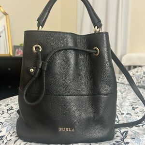 Furla Black Textured Leather Shoulder Bag